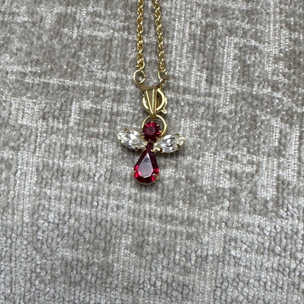 Gold-Tone Red Crystal Angel Pendant Necklace - Women's Jewelry